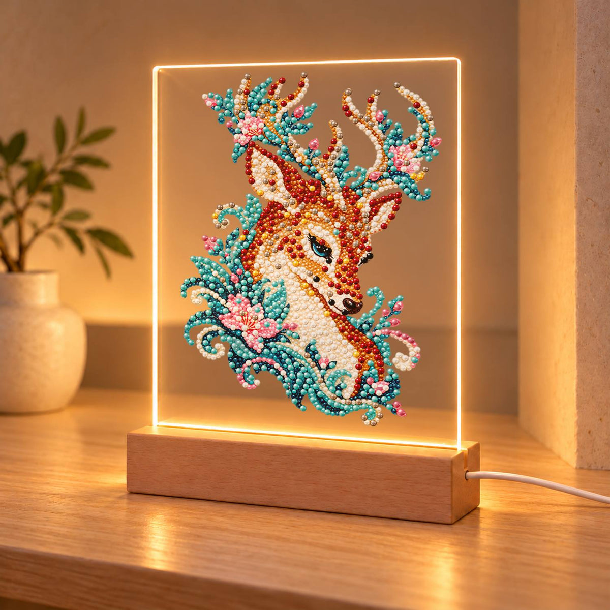 Stag with Blossom-Laced Antlers (Light-Up Pearl Painting)