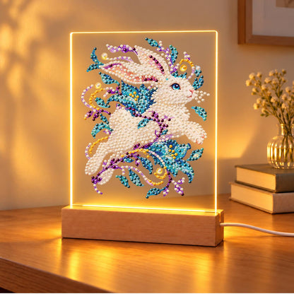 White Rabbit Mid-Leap (Light-Up Pearl Painting)