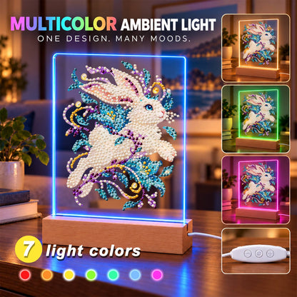 White Rabbit Mid-Leap (Light-Up Pearl Painting)