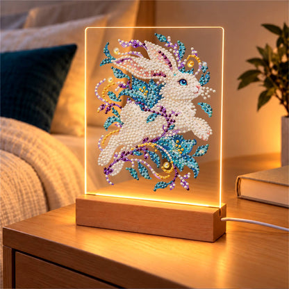 White Rabbit Mid-Leap (Light-Up Pearl Painting)