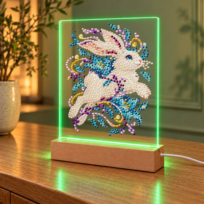 White Rabbit Mid-Leap (Light-Up Pearl Painting)