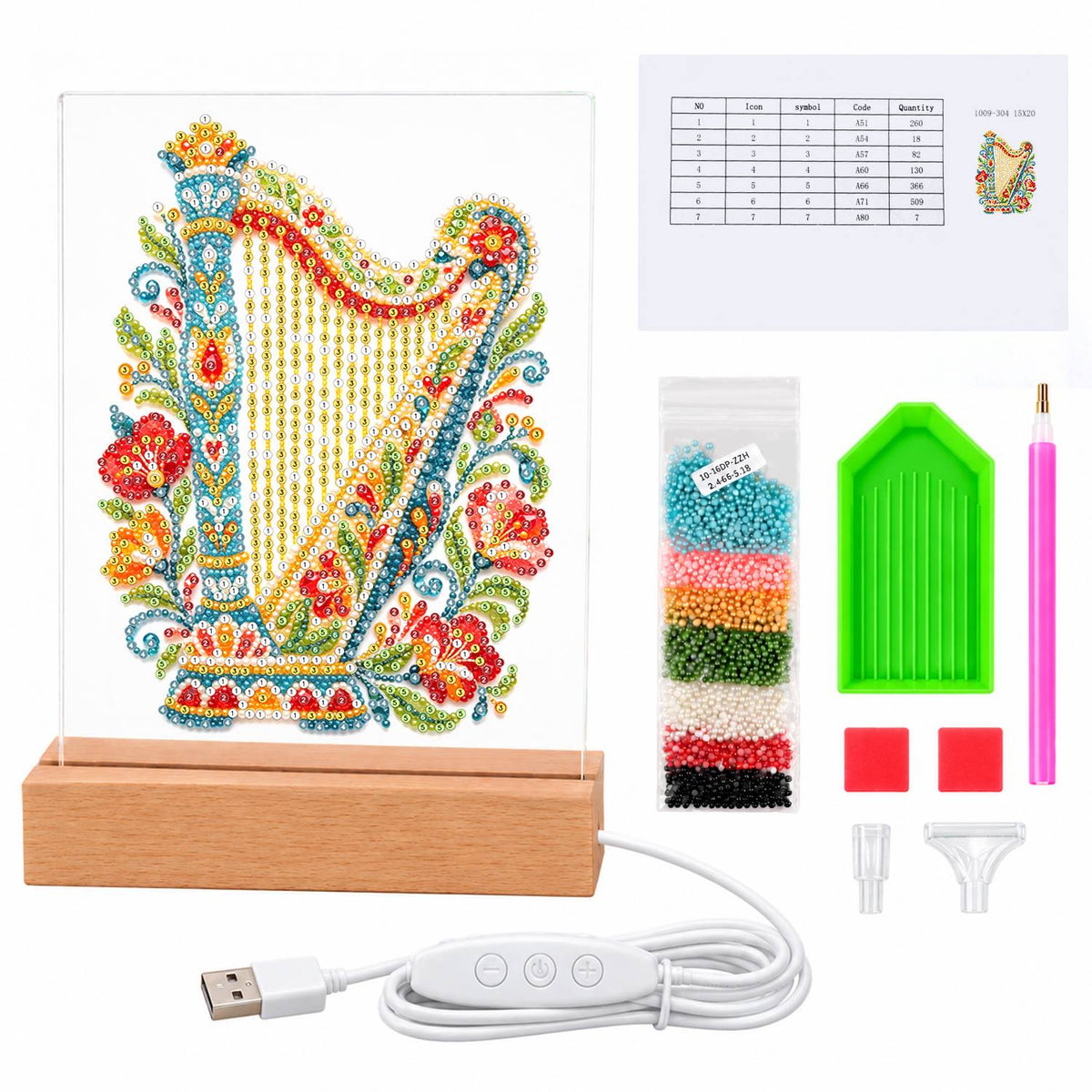 Flower-Trimmed Golden Harp (Light-Up Pearl Painting)