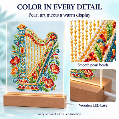 Flower-Trimmed Golden Harp (Light-Up Pearl Painting)