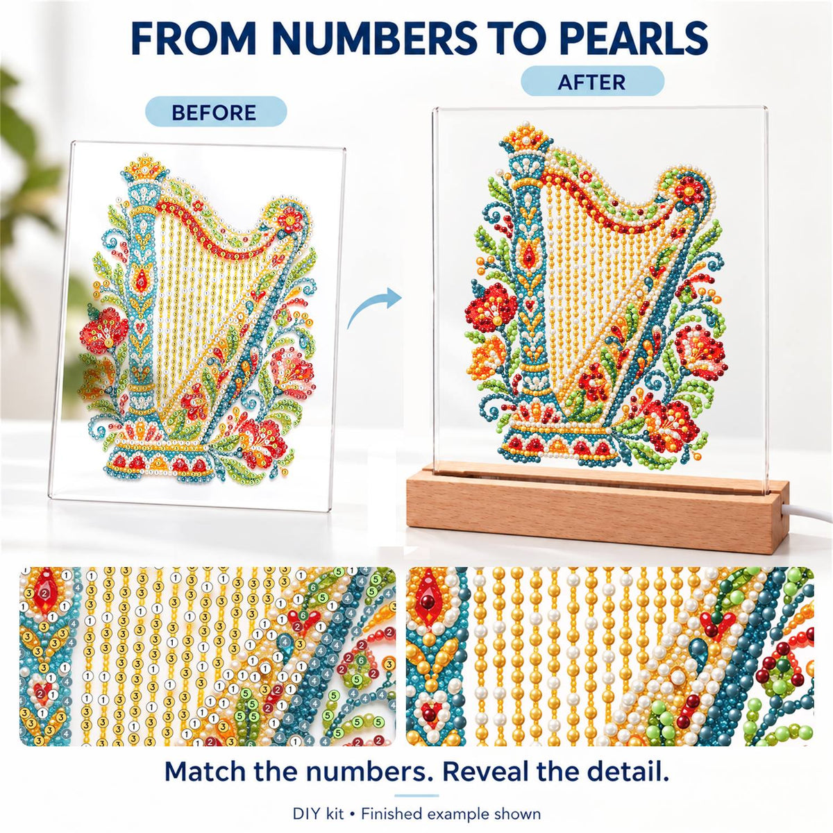 Flower-Trimmed Golden Harp (Light-Up Pearl Painting)