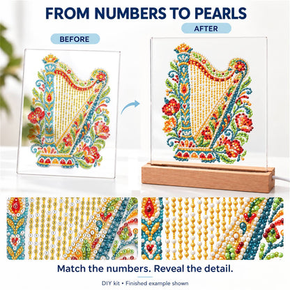 Flower-Trimmed Golden Harp (Light-Up Pearl Painting)