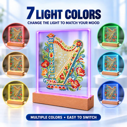 Flower-Trimmed Golden Harp (Light-Up Pearl Painting)