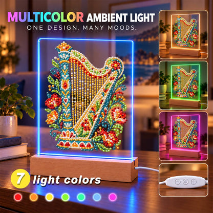 Flower-Trimmed Golden Harp (Light-Up Pearl Painting)