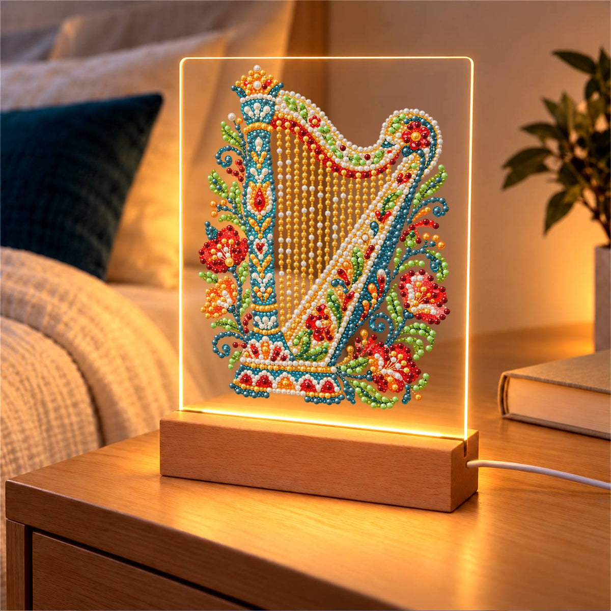 Flower-Trimmed Golden Harp (Light-Up Pearl Painting)