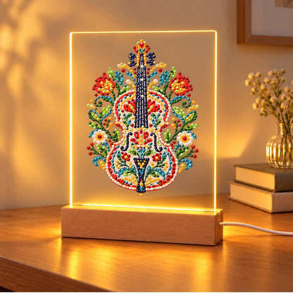 Folk-Painted Violin with Tulips (Light-Up Pearl Painting)
