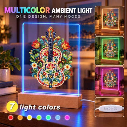 Folk-Painted Violin with Tulips (Light-Up Pearl Painting)