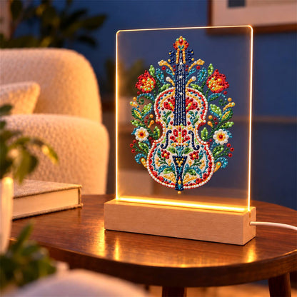 Folk-Painted Violin with Tulips (Light-Up Pearl Painting)