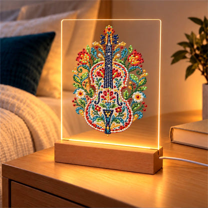 Folk-Painted Violin with Tulips (Light-Up Pearl Painting)