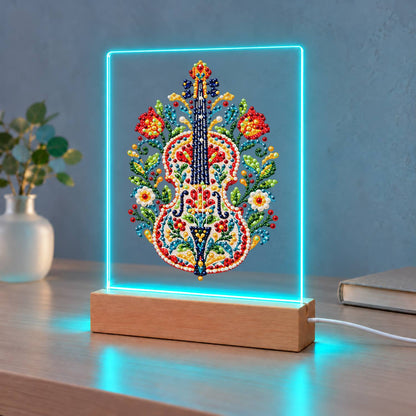 Folk-Painted Violin with Tulips (Light-Up Pearl Painting)