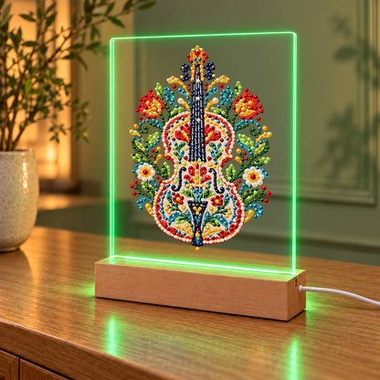 Folk-Painted Violin with Tulips (Light-Up Pearl Painting)
