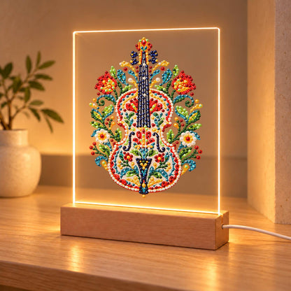 Folk-Painted Violin with Tulips (Light-Up Pearl Painting)