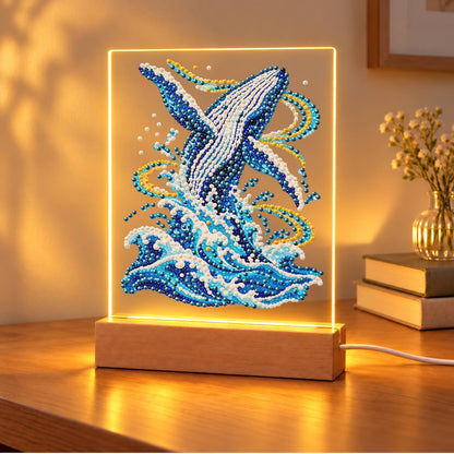 Humpback Breaching in Gold Swirls (Light-Up Pearl Painting)