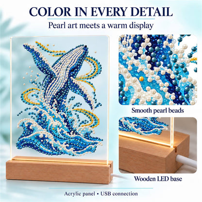 Humpback Breaching in Gold Swirls (Light-Up Pearl Painting)