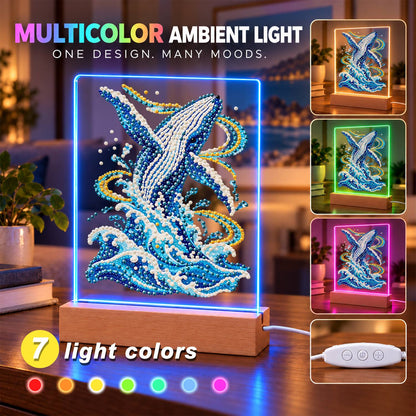 Humpback Breaching in Gold Swirls (Light-Up Pearl Painting)