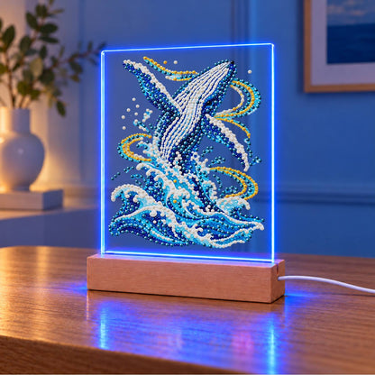 Humpback Breaching in Gold Swirls (Light-Up Pearl Painting)