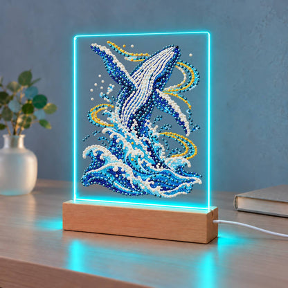 Humpback Breaching in Gold Swirls (Light-Up Pearl Painting)