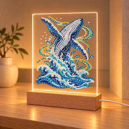 Humpback Breaching in Gold Swirls (Light-Up Pearl Painting)