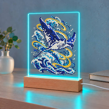 Manta Ray Gliding Above the Waves (Light-Up Pearl Painting)