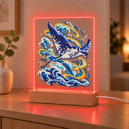 Manta Ray Gliding Above the Waves (Light-Up Pearl Painting)