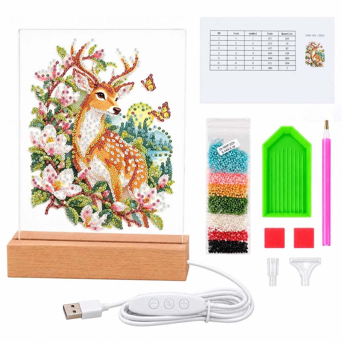 Spotted Deer in Pink Blossoms (Light-Up Pearl Painting)