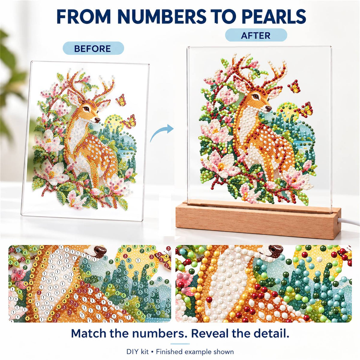 Spotted Deer in Pink Blossoms (Light-Up Pearl Painting)