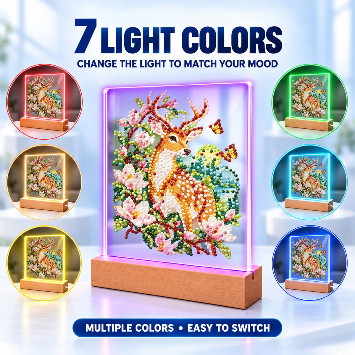 Spotted Deer in Pink Blossoms (Light-Up Pearl Painting)