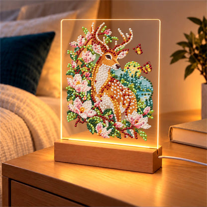 Spotted Deer in Pink Blossoms (Light-Up Pearl Painting)