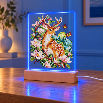 Spotted Deer in Pink Blossoms (Light-Up Pearl Painting)