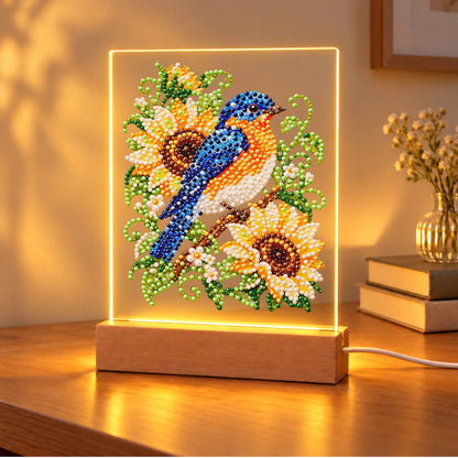 Bluebird on a Sunflower Branch (Light-Up Pearl Painting)