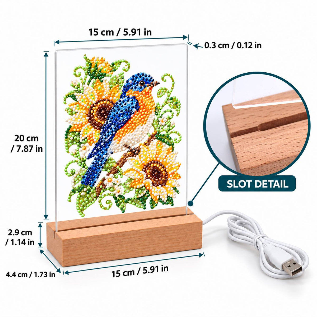 Bluebird on a Sunflower Branch (Light-Up Pearl Painting)