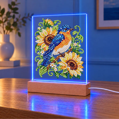 Bluebird on a Sunflower Branch (Light-Up Pearl Painting)