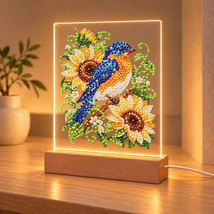 Bluebird on a Sunflower Branch (Light-Up Pearl Painting)