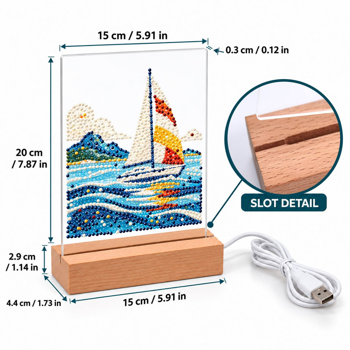 Sailboat on Rolling Blue Waves (Light-Up Pearl Painting)