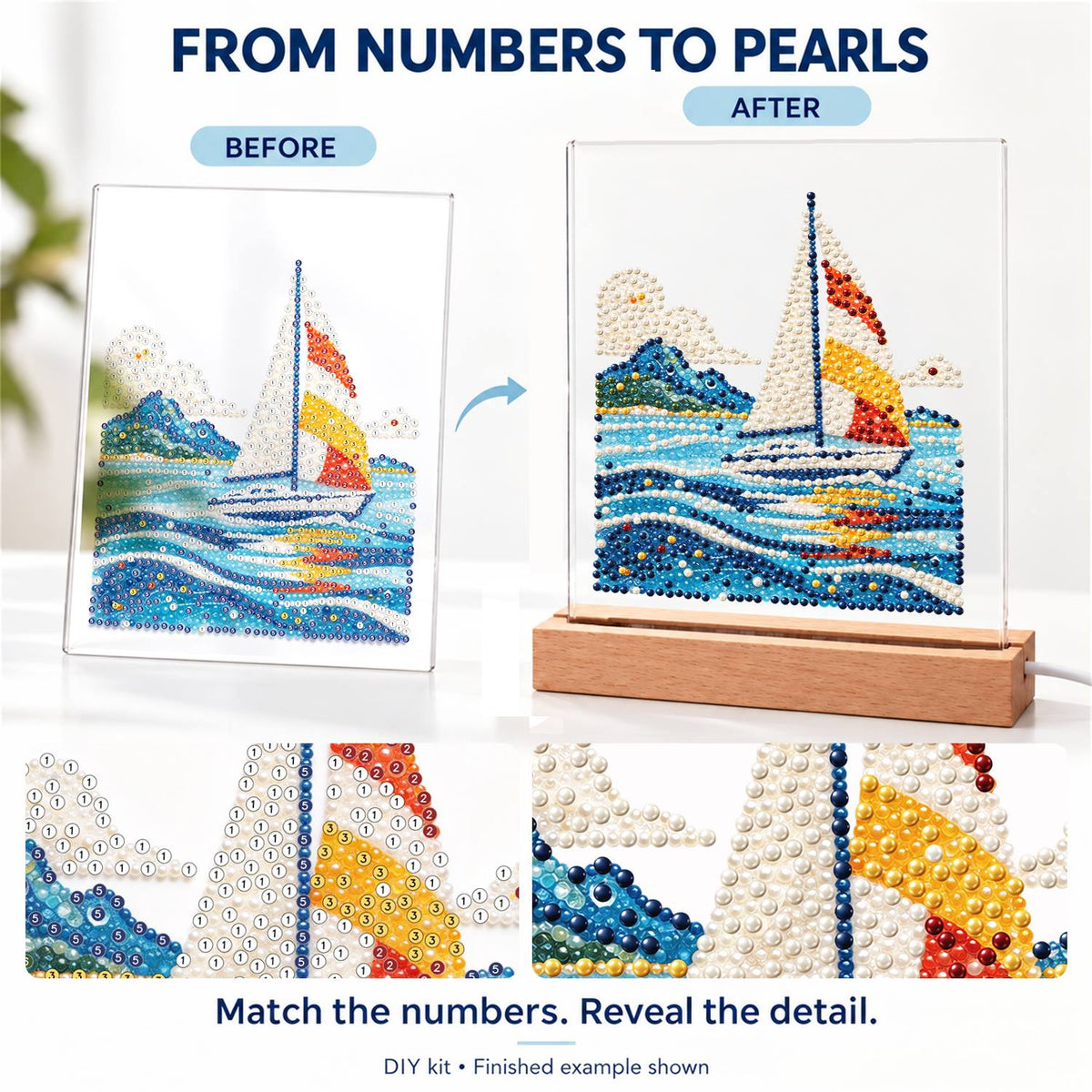 Sailboat on Rolling Blue Waves (Light-Up Pearl Painting)
