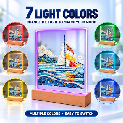 Sailboat on Rolling Blue Waves (Light-Up Pearl Painting)