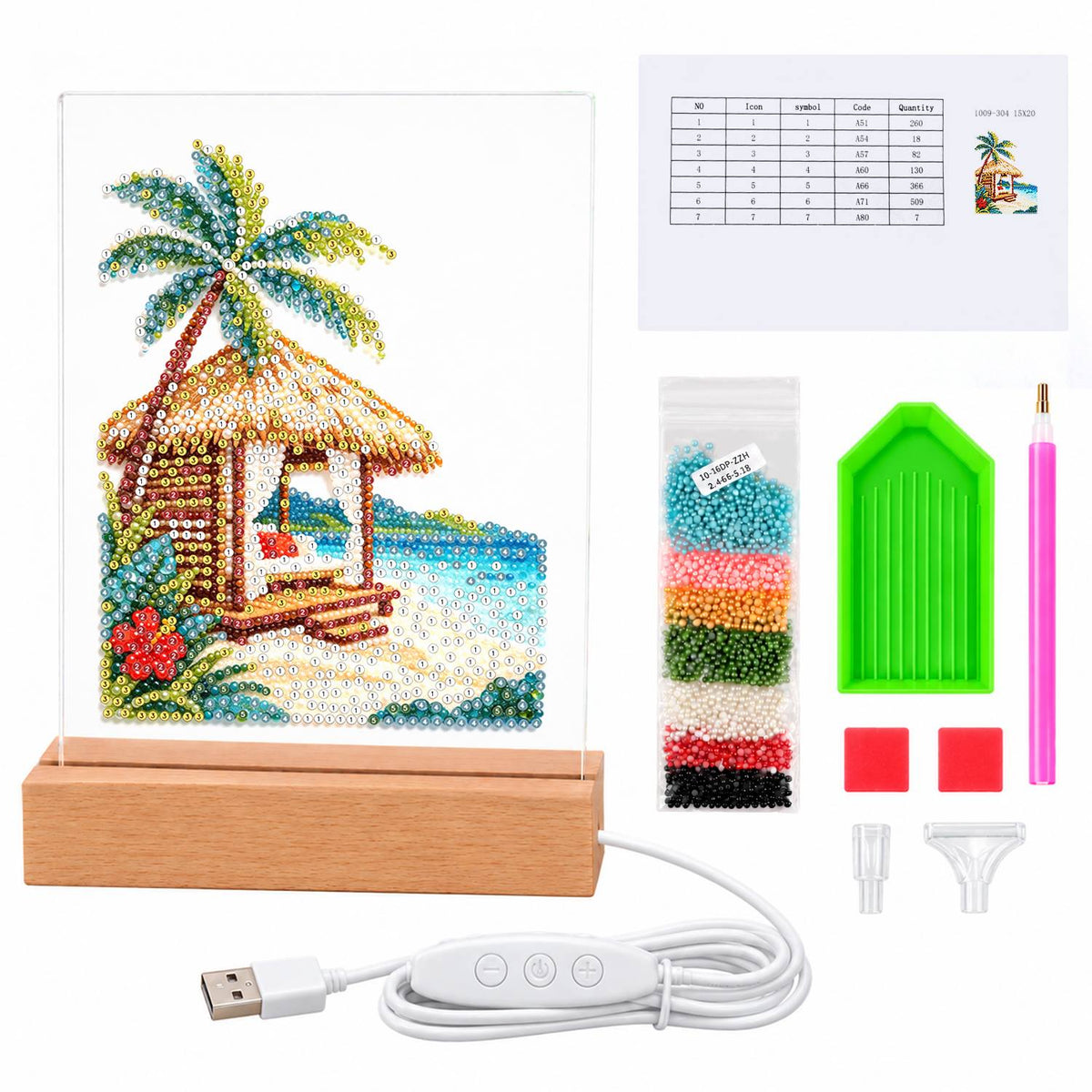 Thatched Cabana with Hibiscus (Light-Up Pearl Painting)