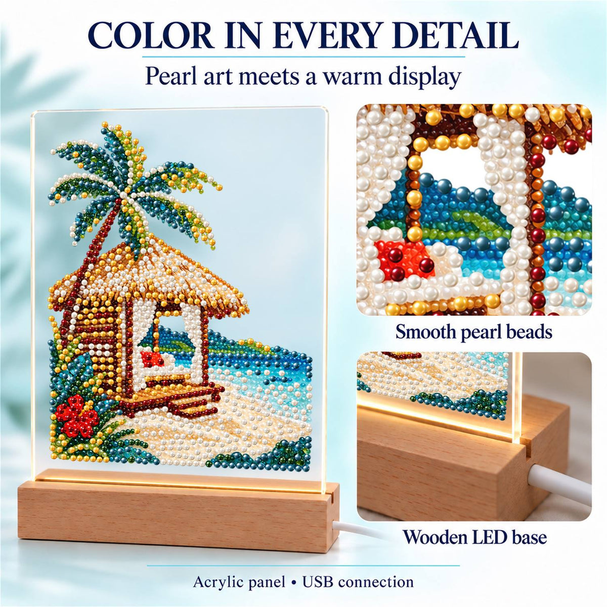 Thatched Cabana with Hibiscus (Light-Up Pearl Painting)