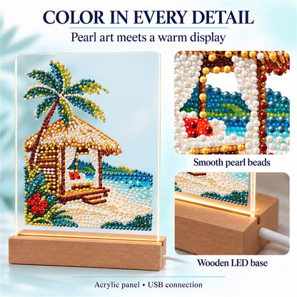 Thatched Cabana with Hibiscus (Light-Up Pearl Painting)