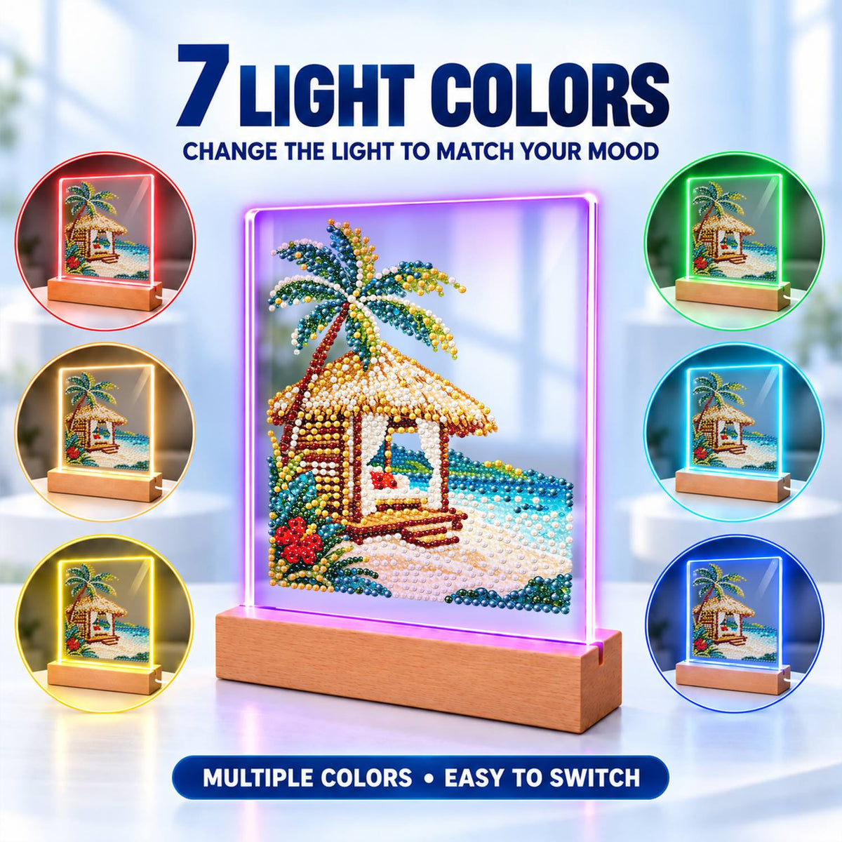 Thatched Cabana with Hibiscus (Light-Up Pearl Painting)