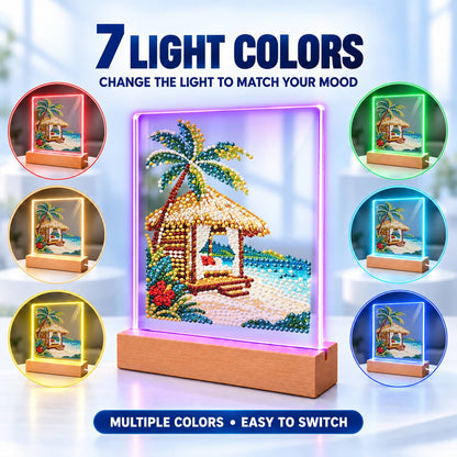 Thatched Cabana with Hibiscus (Light-Up Pearl Painting)