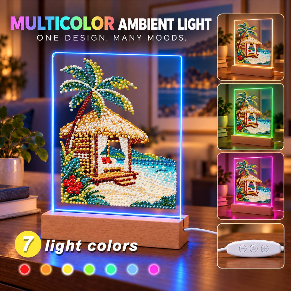 Thatched Cabana with Hibiscus (Light-Up Pearl Painting)