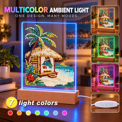Thatched Cabana with Hibiscus (Light-Up Pearl Painting)