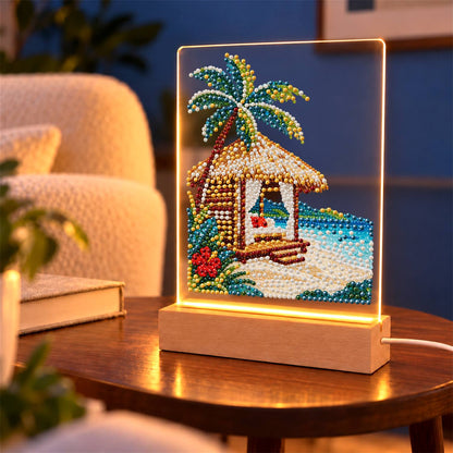 Thatched Cabana with Hibiscus (Light-Up Pearl Painting)