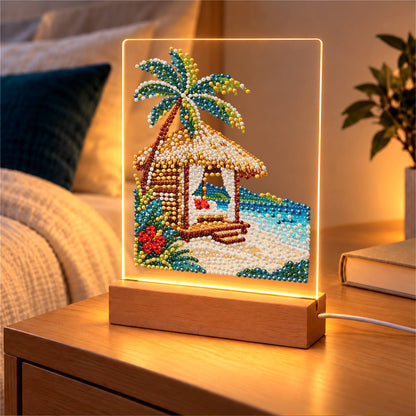 Thatched Cabana with Hibiscus (Light-Up Pearl Painting)