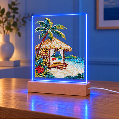 Thatched Cabana with Hibiscus (Light-Up Pearl Painting)