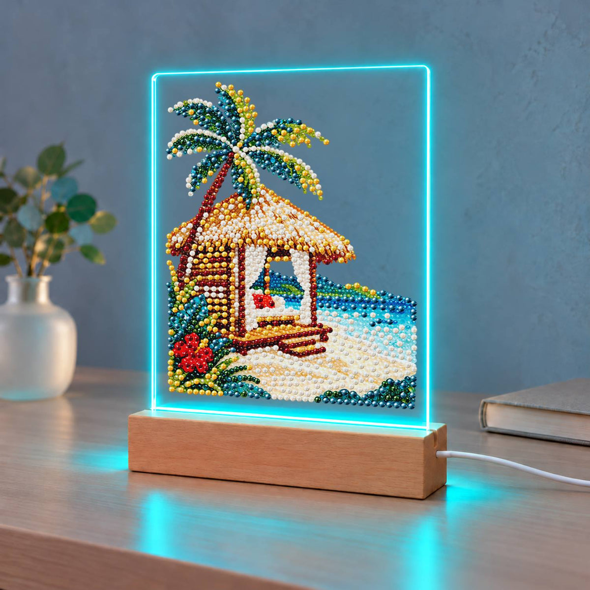 Thatched Cabana with Hibiscus (Light-Up Pearl Painting)